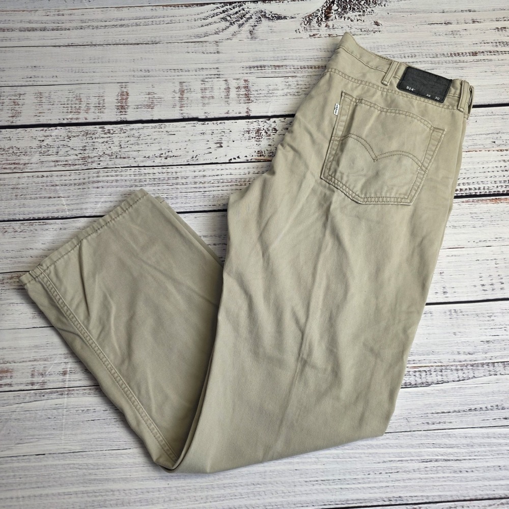 Levis 514 Jeans Mens 38x30 Beige Medium Wash Straight Fit Mid Rise Cotton